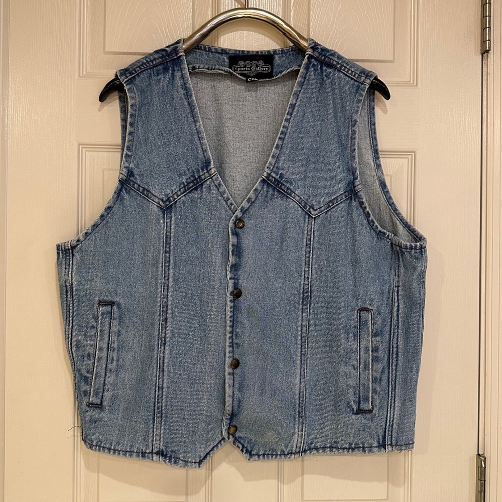 Sports Gallery Blue Denim Vest Womens 2XL Western Light Wash Button Front V-Neck